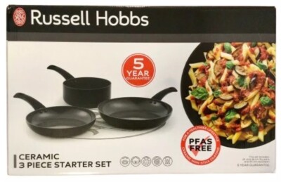 Russell Hobbs 3-teiliges Keramik Starter Pfannenset 24, 28 cm Bratpfanne 20 cm Kochtopf