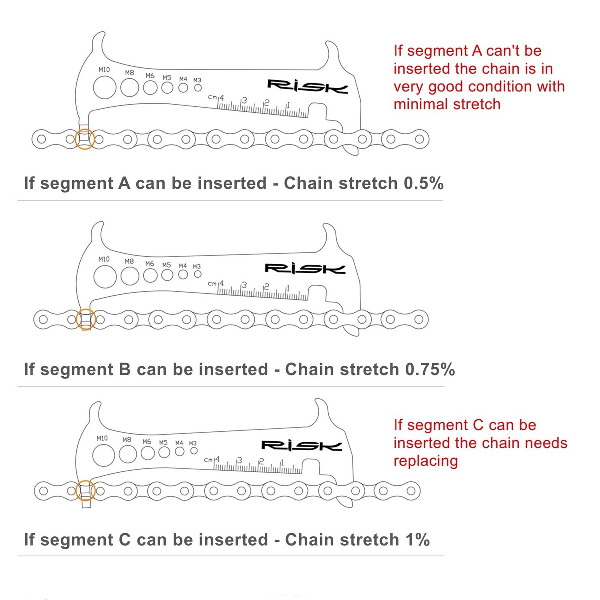 3-in-1 Chain Wear Indicator Bike Chain Wear Indicator Gauge – Stainless ...
