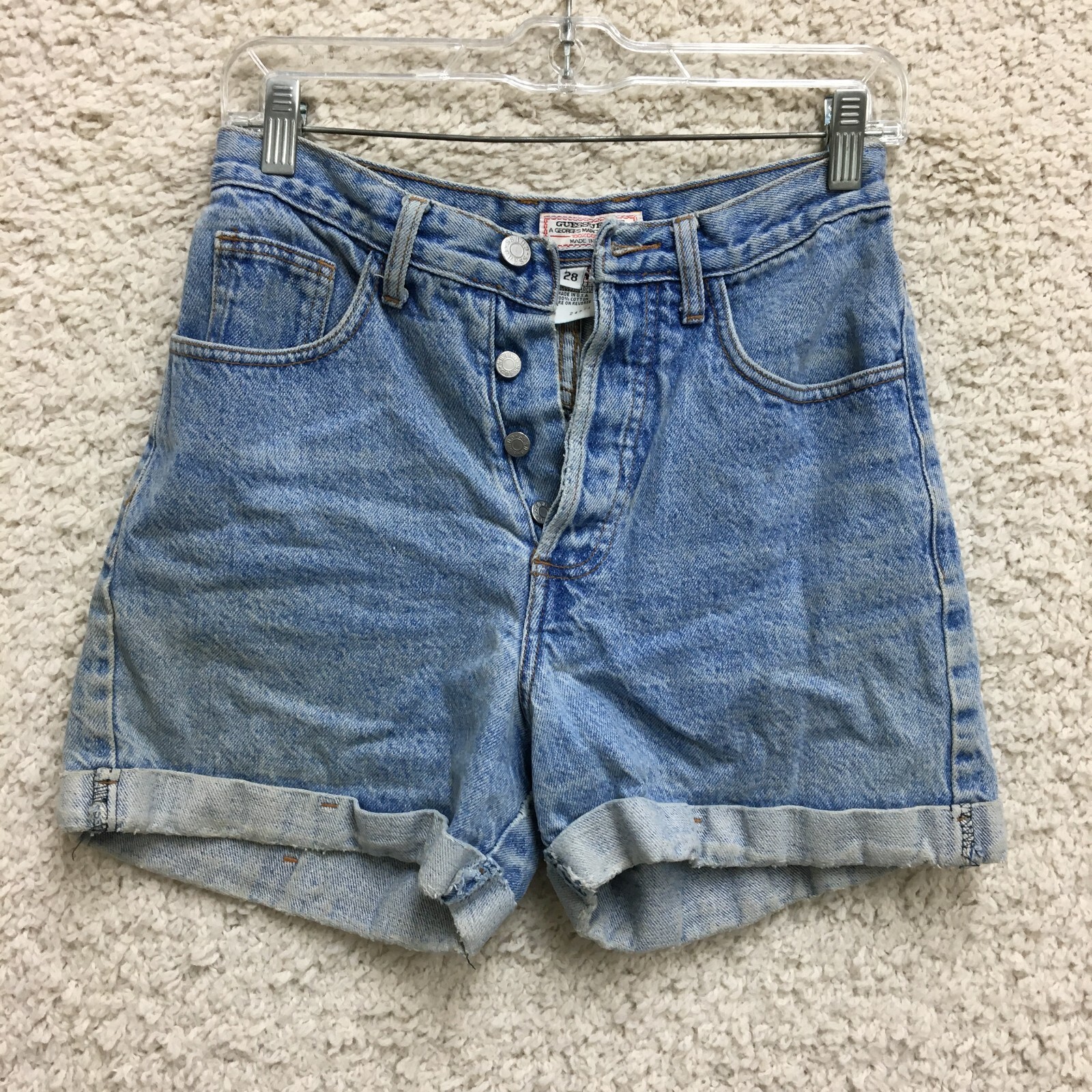 VINTAGE Guess Jeans Shorts 28 (Fits 26) Blue Denim Button Fly Cuffed Womens 90s