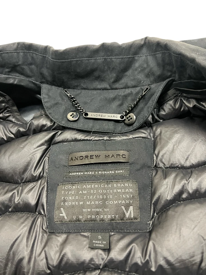 Chaqueta Abrigo Andrew Marc Negro Botón Plumón Extraíble Acolchado Línea Para Hombre S. Foto 3 de 4