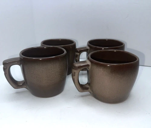Frankoma Pottery 5C Cups Mugs Set of 4 Plainsman Brown Satin Glaze Coffee