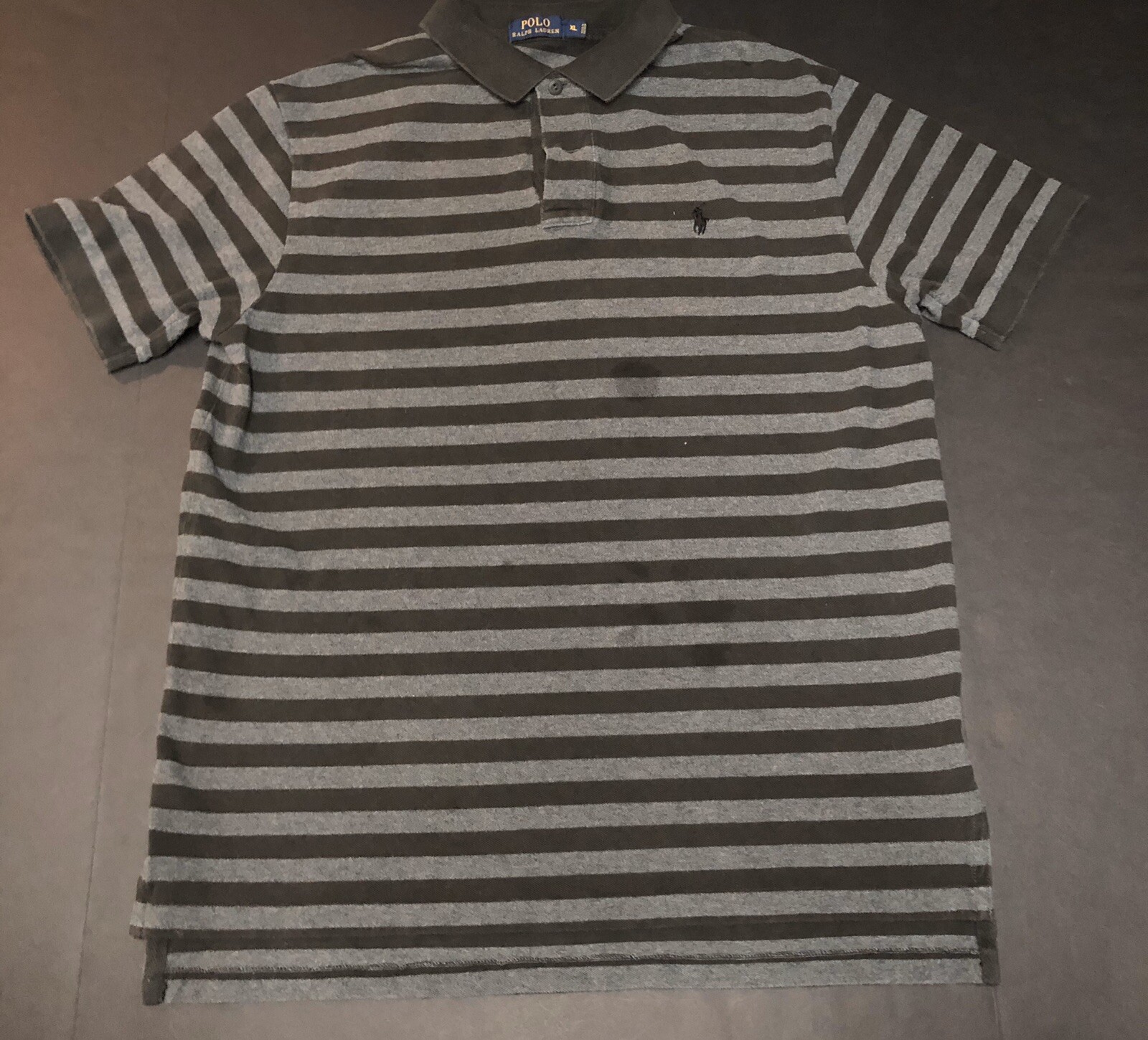 PONY Polo Ralph Lauren vintage camicia a righe taglia XL nero grigio scuro colletto a cavallo G14