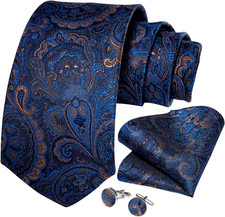 Mens Tie Set Silk Solid Paisley Necktie and Pocket Square Cufflinks Classic Form