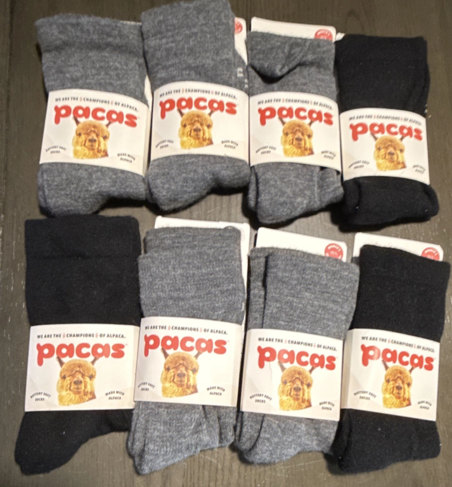 Pacas Alpaca Women’s Crew Socks Gray Black Soft Hypoallergenic 8 pair