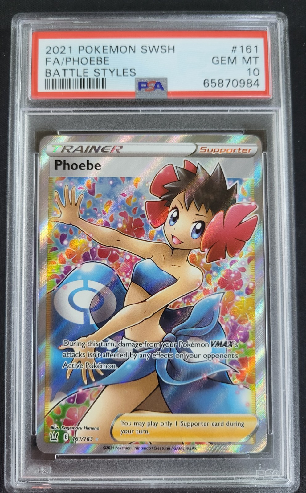 PSA 10 PHOEBE POKEMON SWORD & SHIELD BATTLE STYLES FULL ART 161 (0984)