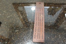 Vintage Homemade Cribbage Board Solid Wood 14-1/4" long