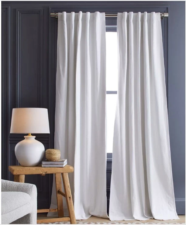 NWT QUINCE BLACKOUT COTTON SLUB WHITE CURTAINS PAIR 2 PANELS 48 X 84 L