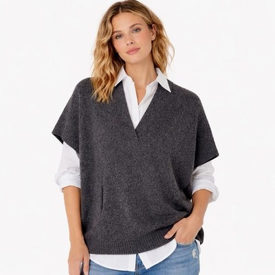 Pure Amici Womens 100% Cashmere Sweater Size XL Charcoal Drop Sholder Pockets