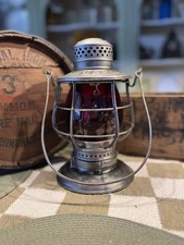 Antique The D&H Co. Railroad Railway Lantern. Red Embossed Globe. 