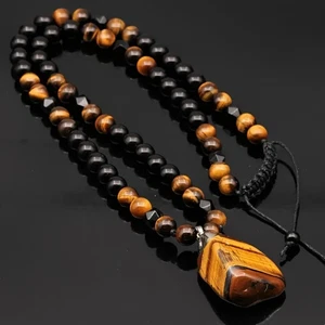 Tiger Collier de perles oculaires Noir Irrégulier Pendentif Pierre naturelle Hommes
