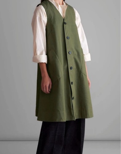 Toast Navy Indigo V Neck Utility Dress Button Up Pinafore Pockets - Size L - Picture 16 of 17