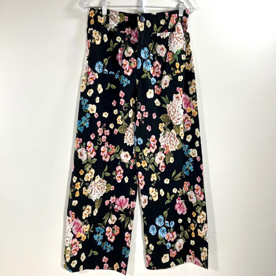 Maeve Anthropologie The Colette Floral Wide Leg Pants Sz 28 Cropped Cottage Core - Image 2 of 4