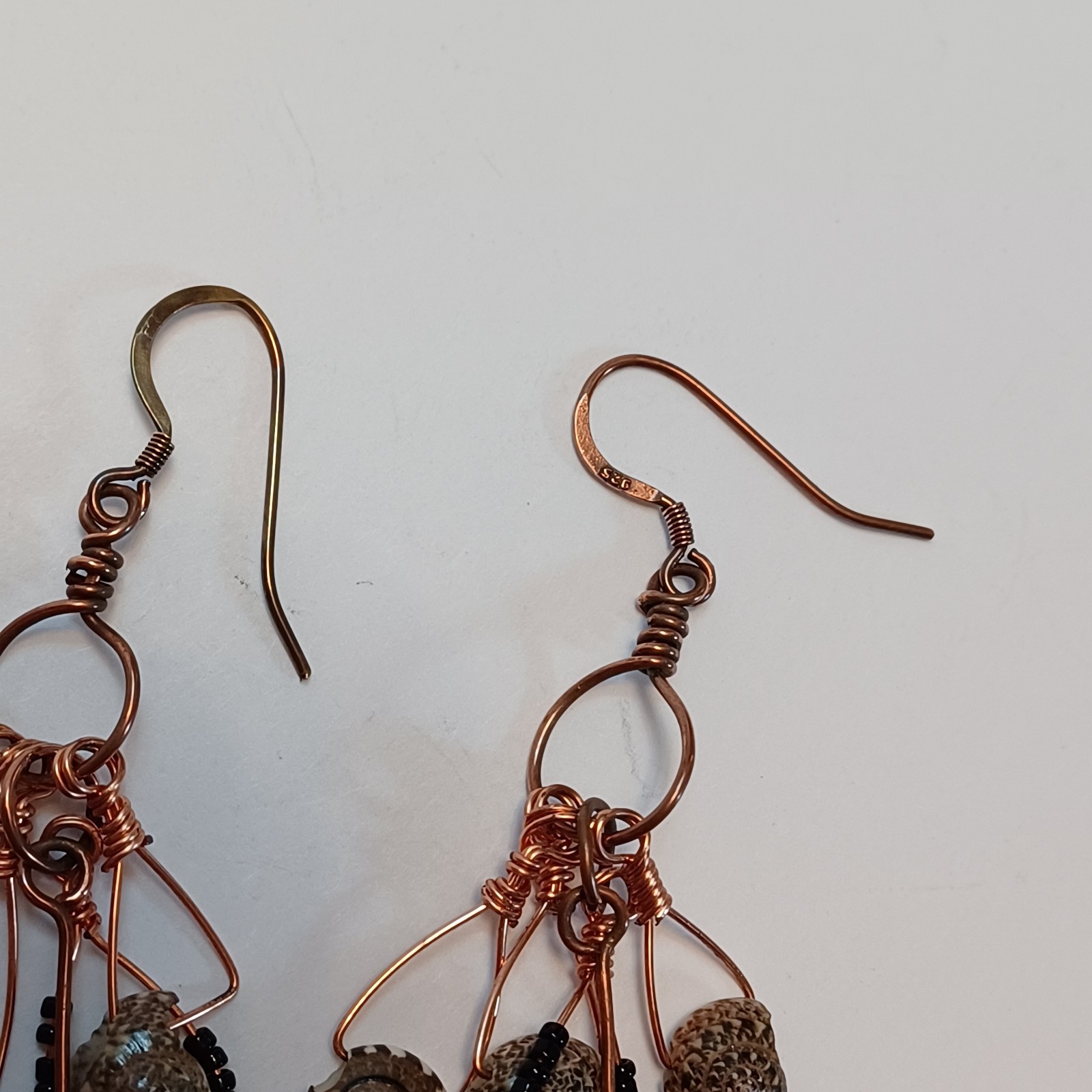 Shell Lava Stone Handmade Beaded Dangle Drop Earr… - image 12