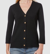 Melissa Paige Women's Black V-Neck Button-Front Cardigan Sweater Size L