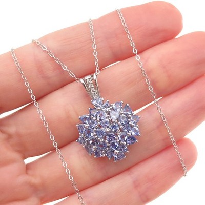 Chuck Clemency 925 Sterling echter Tansanit weißer Topas Kabel Kette Halskette 20''