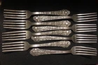 Gorham Sterling Silver Old Medici Set of 8 Forks 6 3/4" 498.5g NO MONO 1880s 925