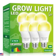 6 Pack 9W LED Grow Light Bulbs A19 Full Spectrum E26 Plant Bulbs Replace 80W