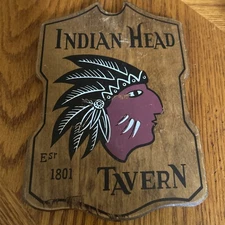 Vintage 1960s Tavern Pub Bar Man Cave Wood Signs Indian Head Made In Japan