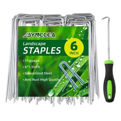 Bynccea 6 Inch 50 Pack Galvanized Landscape Staples Garden Stakes Plant Cover