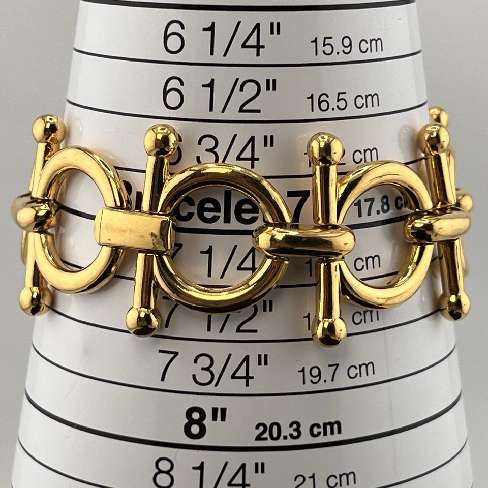Hermoso Brazalete Firmado Vintage Liz Claiborne Grueso Tono Dorado Cierre Plegable Foto 3 de 4