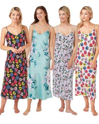 Indigo Sky Damen Satin Lang Chemise Spaghettiträger Negligee Nachtkleid Nightie