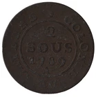 1789 A French Guiana 2 Sous Coin – Cayenne – Louis XVI