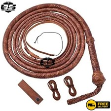 8FT Genuine Leather Bullwhip 16 Plait Handmade Bull Whip Training Stage Performa