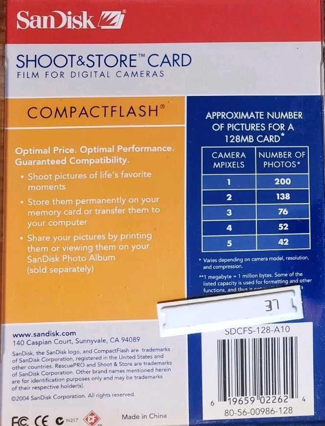 (2) SDCFS-128-A10 Sandisk Shoot & Store Card CompactFlash 128MB Cards - NEW - Image 3 of 3