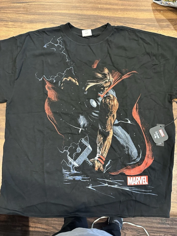 CAMISETA DE GRAN TAMAÑO RÉGIMEN CIVIL X MARVEL 'THOR THE THUNDER GOD' DOBLADILLO CRUDO XL Foto 2 de 4