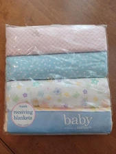 Vtg Carter's  Baby Blankets 4 Pack Receiving Blankets 30x30 100% Cotton Flannel 