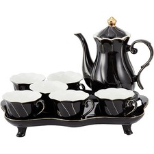14 pcs Tea Set for 6 with Tea Tray  Spoons, Beautiful Porcelain, Gift Package