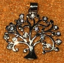 Silver Tone Tree Of Life Charm With Clear Gemstones For Jewelry Necklaces