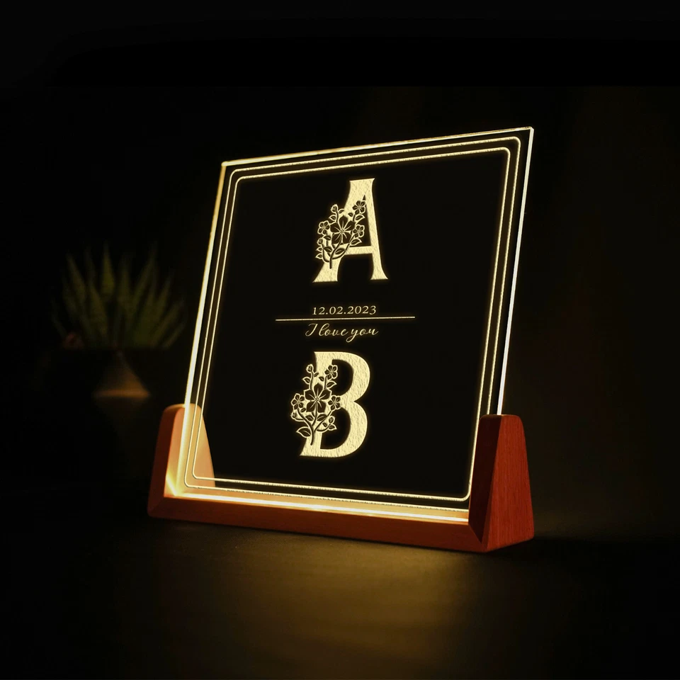 Lámpara de Noche Personalizada, Lámpara de Noche Personalizada Love Story, Lámpara de Noche LED Foto 2 de 4