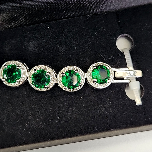 Rhinestone Bracelet Tennis Green Glass Round JTV 7" - 第 5/8 張圖片