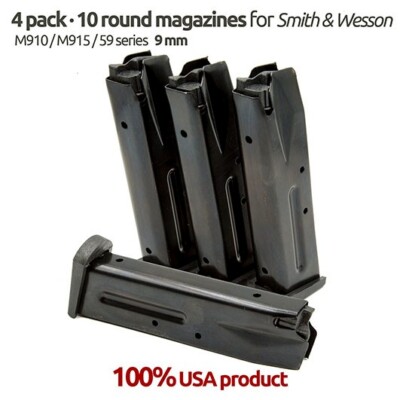 4 Magazines For S&W 9MM 59,5900,5906,915 Marlin Camp 9 10 Rounds Blue Steel