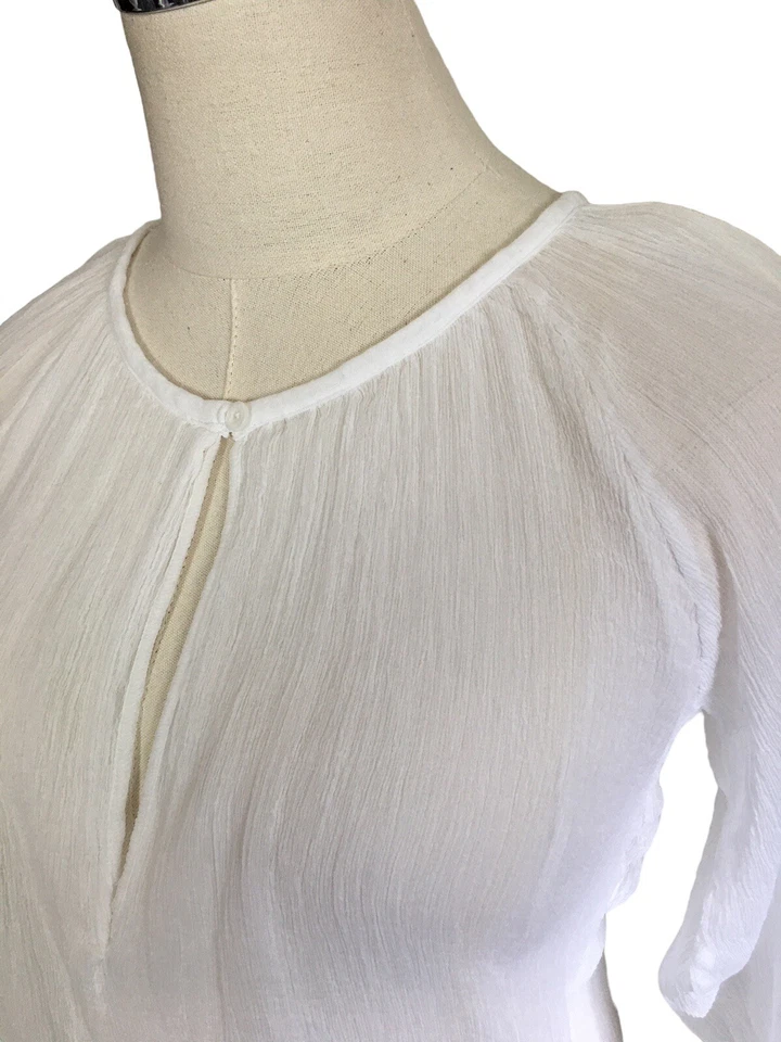 NEW KristenseN Du Nord Size 10 12 White 100% Silk Sheer Blouse Women 3 Top Italy - Image 3 of 4