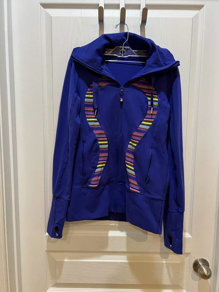 Lululemon Stride Jacket Rainbow Stripe Blue Purple Hoodie Size 6 Long  Sleeve Top