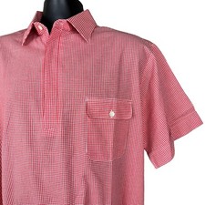 Vintage Norm Thompson Red Gingham Banded Bottom Shirt Large Made in USA