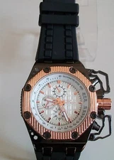 Men's Black Hematite & Rose Gold Finish Rubber Band Fashion  Hip Hop Watch