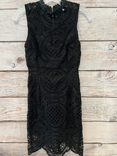 Angl Black Lace Sleeveless Dress Zip Entry Back EUC STRETCH Women's Size Small