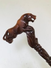Wooden Leopard Head Walking Stick Handmade Animal Cane for Men, Unique Gift