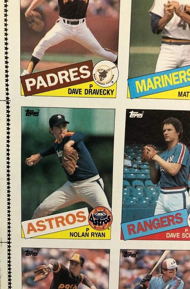 Бейсбольная карточка 1985 Topps ВИНТАЖНЫЙ лист без выреза (88 карточек) 28 x 28 дюймов с Ноланом Райаном! - Изображение 2 из 4