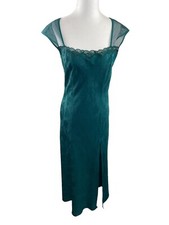 Victoria  s Secret Dress Lingerie M Slit Maxi Emerald Green Nightgown Sheer Mesh
