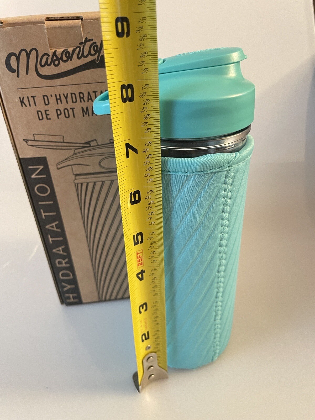 MASONTOPS GLASS WATER BOTTLE WITH NEOPRENE SLEEVE IN TURQUOISE