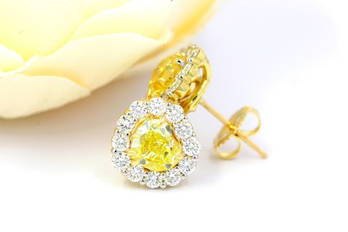 GIA Fancy Intense Yellow Diamond Heart Shape 3.88 CTW Earrings 18K Yellow Gold - Picture 5 of 10