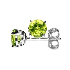 WHITE GOLD PLATED 5mm ROUND GREEN PERIDOT 925 STERLING SILVER EAR STUD EARRINGS