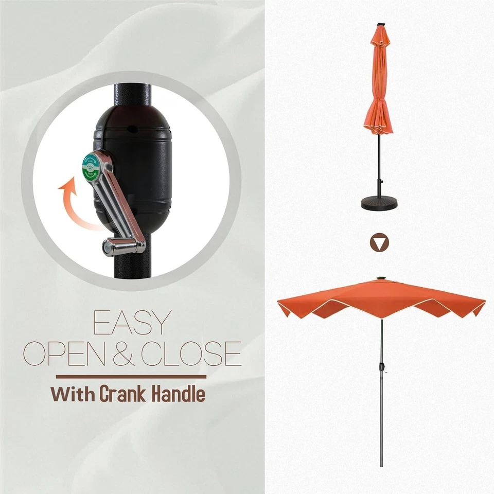 9ft Patio Umbrella with LED Solar Lights Outdoor Market Beach Umbrella Orange - Image 3 of 4