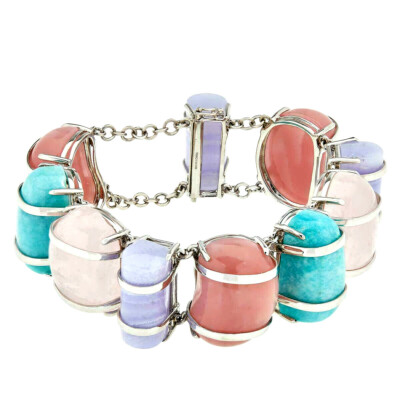 Collen Lopez Sterlingsilber Armband 925 mehrfarbig opak Edelstein 7 Zoll Neu mit Etikett