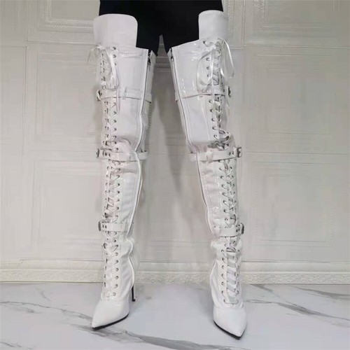 Ladies High Heel Boots Buckle Lace Up Thigh High Dagger Pump Club Suit Sexy  Boot | eBay