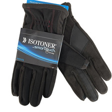 Isotoner Mens Cold weather Tech Stretch Gloves Black Red Stitch Large 55